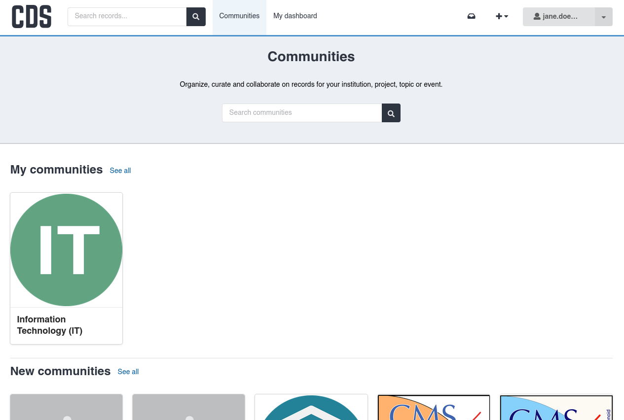 Communities tab on the CDS website